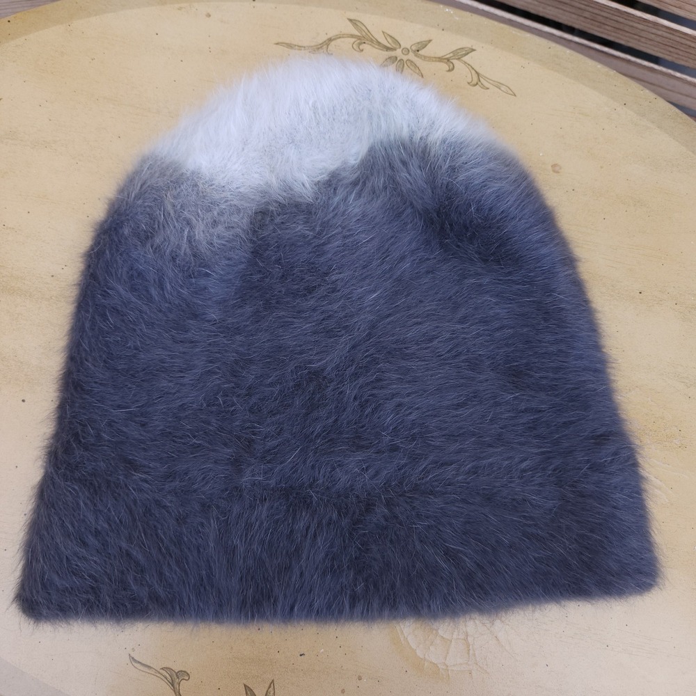 Parkhurst Blue Gray Angora Rabbit Hair Nylon Ombre Beanie Hat Winter Slavic